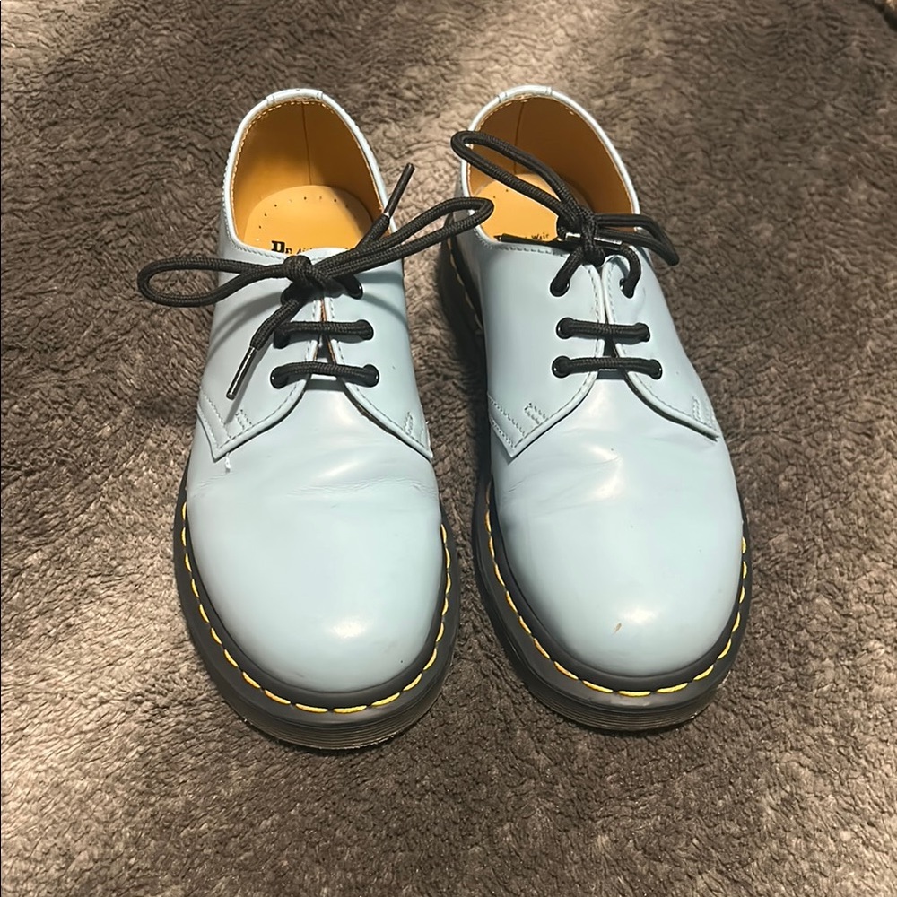 Dr. Martens Blue Dress Shoes with Classic Yellow Stitching